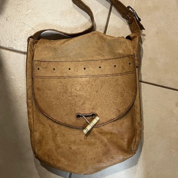 VTG Large Light Brown Leather Satchel Shoulder Messenger Adjustable Handbag - Picture 2 of 16